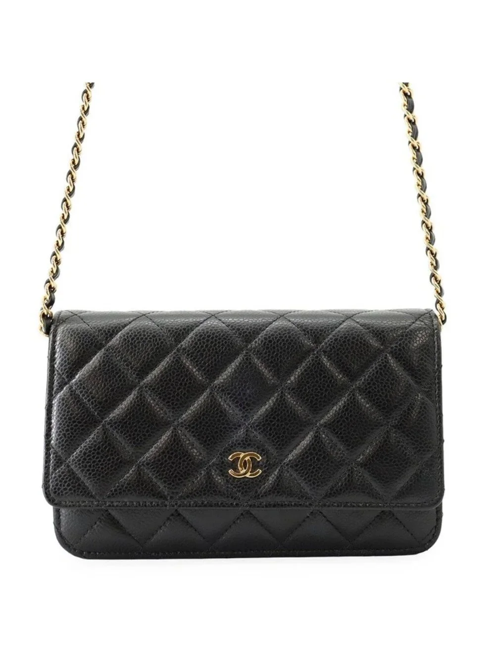 Chanel Chain Wallet Classic Quilted CC Logo Caviar Leather Black Shoulder Bag